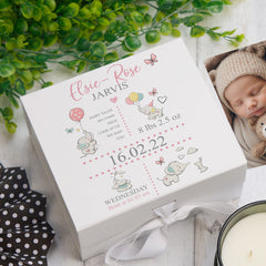 ukgiftstoreonline Personalised Baby Girl Elephants Design Keepsake Memory Box