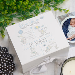 Personalised Baby Boy Elephants Design Keepsake Memory Box