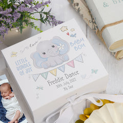ukgiftstoreonline Personalised Baby Boy Gift Keepsake Memory Box Elephant Design
