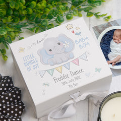 ukgiftstoreonline Personalised Baby Boy Gift Keepsake Memory Box Elephant Design