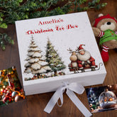 Personalised White Christmas Eve Gift Box With Santa & Reindeer Special Christmas Keepsake Memory Storage