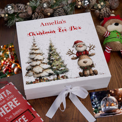 Personalised White Christmas Eve Gift Box With Santa & Reindeer Special Christmas Keepsake Memory Storage