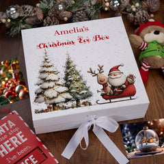 Personalised White Christmas Eve Gift Box With Santa & Reindeer Special Christmas Keepsake Memory Storage