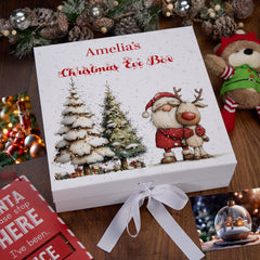 Personalised White Christmas Eve Gift Box With Santa & Reindeer Special Christmas Keepsake Memory Storage