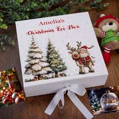 Personalised White Christmas Eve Gift Box With Santa & Reindeer Special Christmas Keepsake Memory Storage