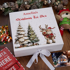 Personalised White Christmas Eve Gift Box With Santa & Reindeer Special Christmas Keepsake Memory Storage