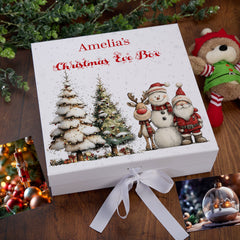 Personalised White Christmas Eve Gift Box With Santa & Reindeer Special Christmas Keepsake Memory Storage