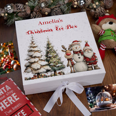 Personalised White Christmas Eve Gift Box With Santa & Reindeer Special Christmas Keepsake Memory Storage