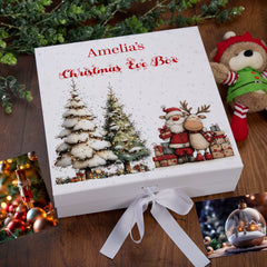 Personalised White Christmas Eve Gift Box With Santa & Reindeer Special Christmas Keepsake Memory Storage