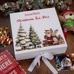 Personalised White Christmas Eve Gift Box With Santa & Reindeer Special Christmas Keepsake Memory Storage
