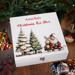 Personalised White Christmas Eve Gift Box With Santa & Reindeer Special Christmas Keepsake Memory Storage