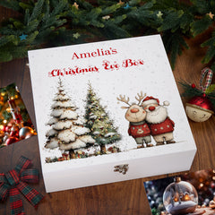 Personalised White Christmas Eve Gift Box With Santa & Reindeer Special Christmas Keepsake Memory Storage