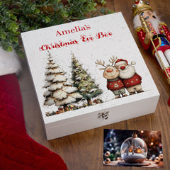 Personalised White Christmas Eve Gift Box With Santa & Reindeer Special Christmas Keepsake Memory Storage