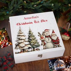 Personalised White Christmas Eve Gift Box With Santa & Reindeer Special Christmas Keepsake Memory Storage