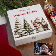 Personalised White Christmas Eve Gift Box With Santa & Reindeer Special Christmas Keepsake Memory Storage