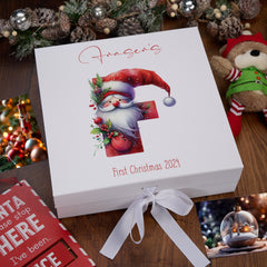 Personalised Christmas Red Lettering Family Baby Keepsake Memory Box