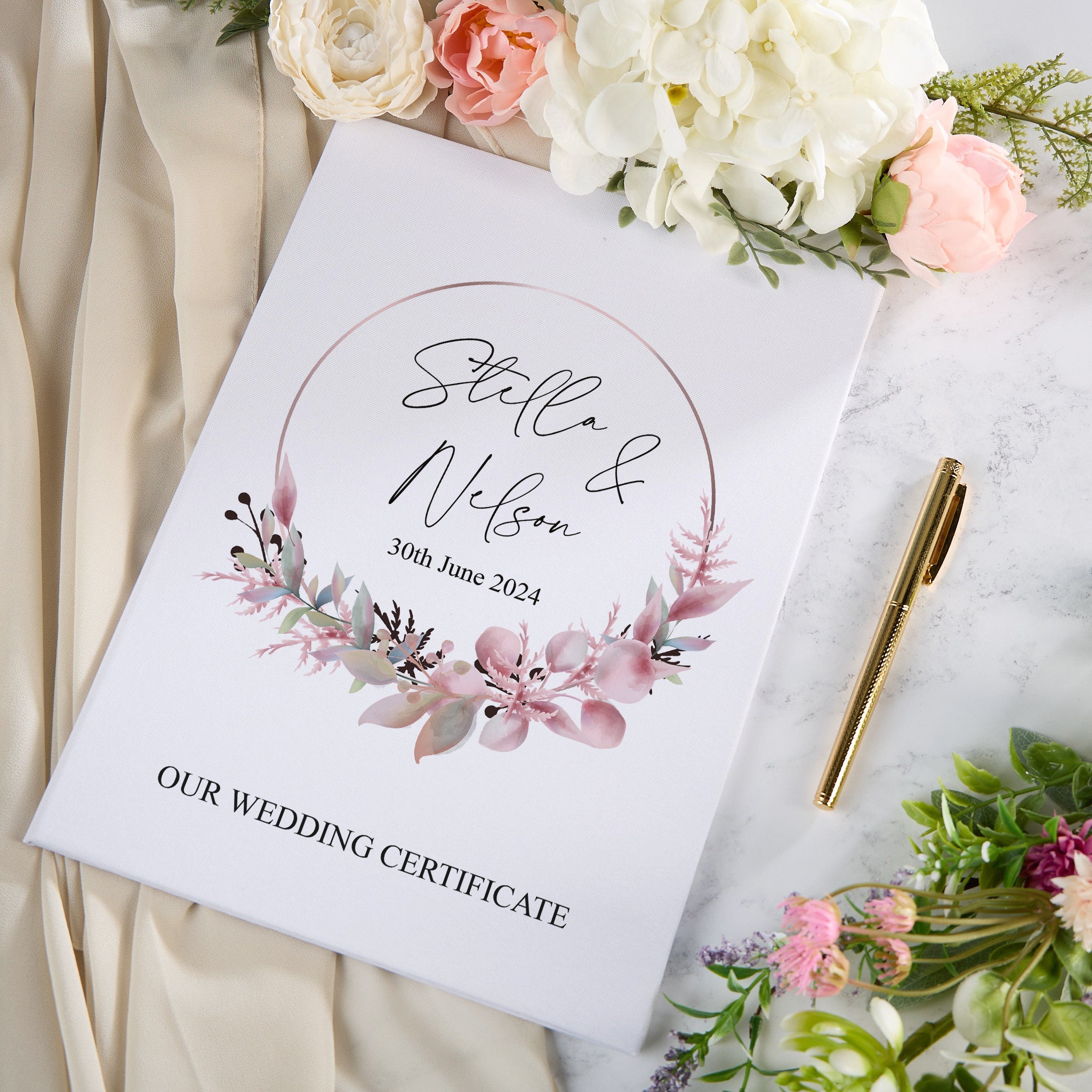 Wedding Certificate Holder Personalised Linen Cover With Photo Space Graduation Certificate ukgiftstoreonline Floral Design