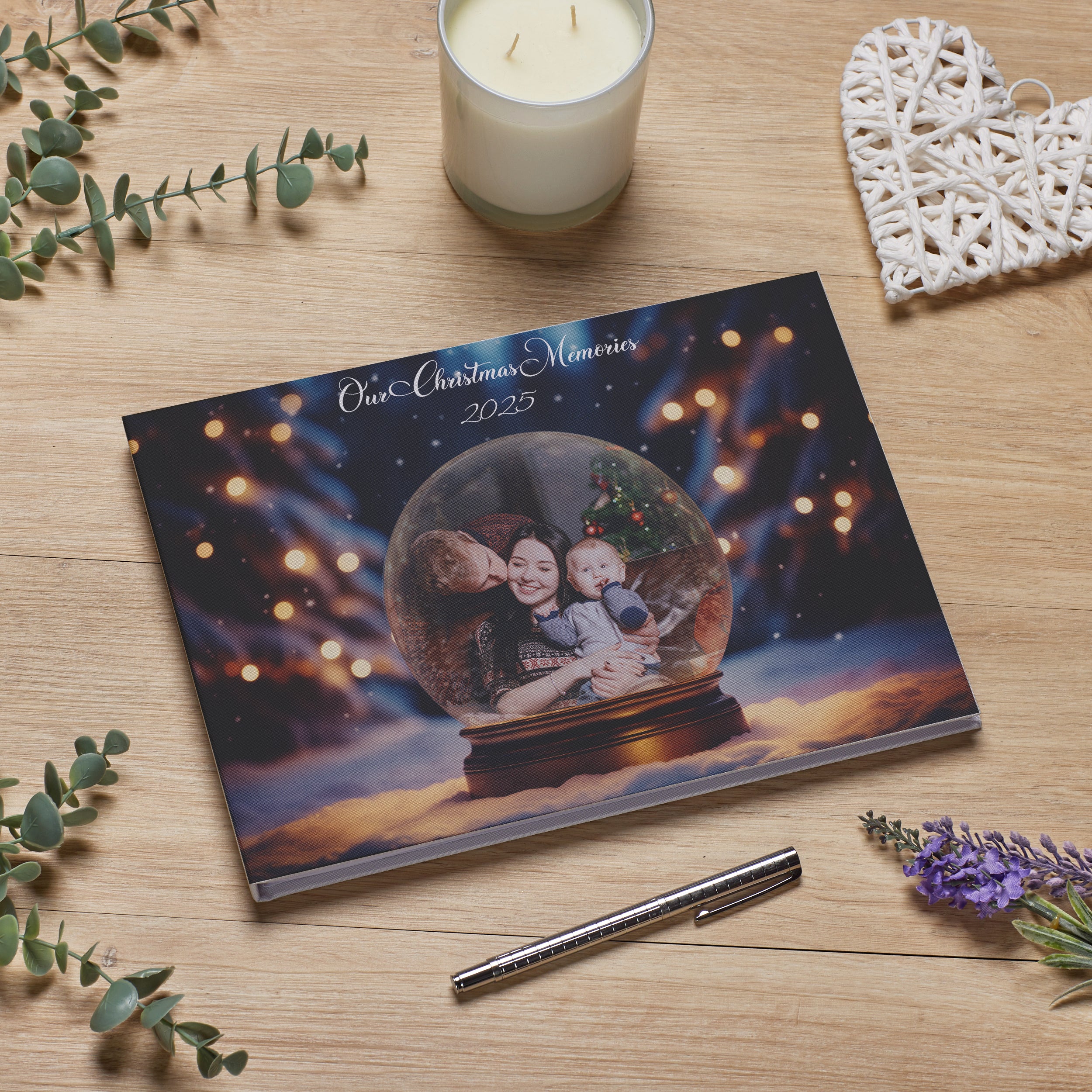 Large Personalised Christmas Memory Book Album Linen Cover Guestbook ukgiftstoreonline