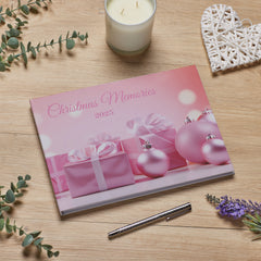 Large Personalised Christmas Memory Book Album Linen Cover Pink Present Design