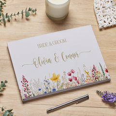 Bride & Groom Large Personalised Wedding Guest Book Linen Cover Custom Bride and Groom Names, Wedding Keepsake for Couple, Personalised Guest Signing Book