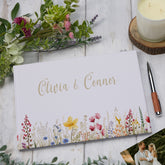 Large Personalised Wedding Guest Book Linen Cover Unique Wedding Guestbook With Flower Design