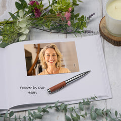 Large Personalised Funeral Condolence Memorial Book With Image In Green & Gold Frame ukgiftstoreonline