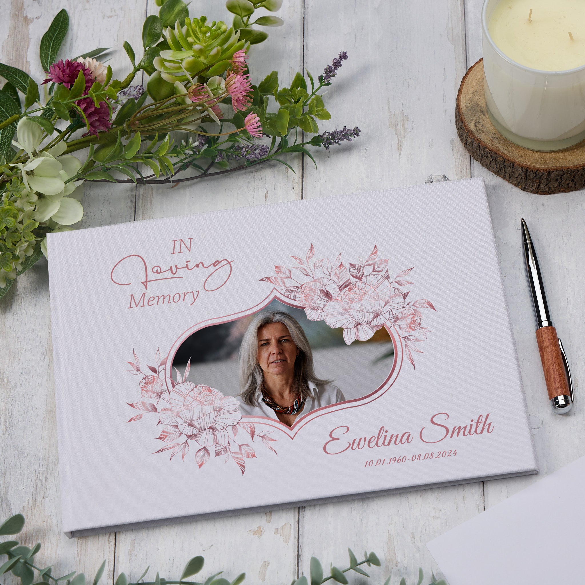 Personalised Large Funeral Book For Female Memorial & Condolence With Image ukgiftstoreonline
