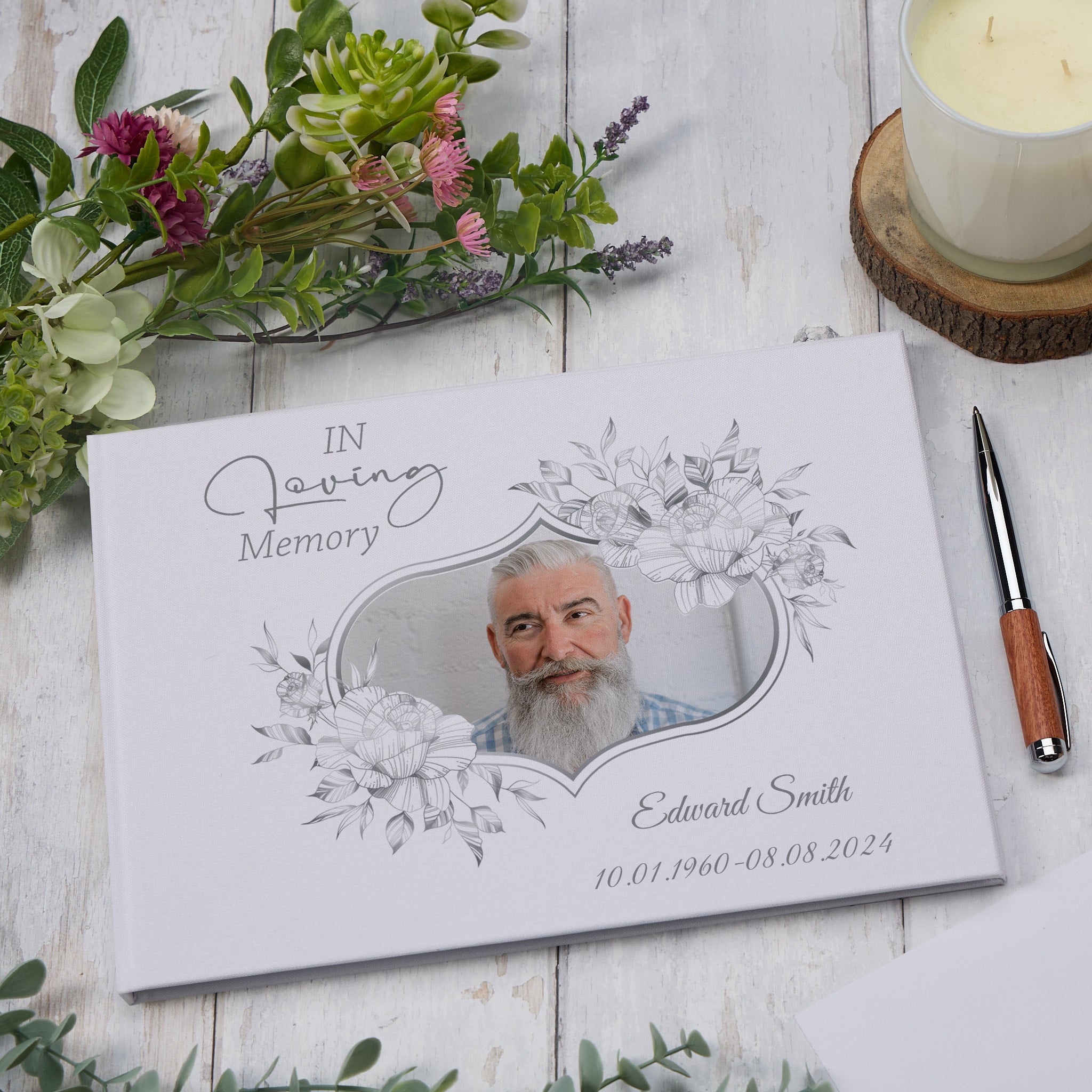 Personalised Large Funeral Book For Male Memorial & Condolence With Image ukgiftstoreonline