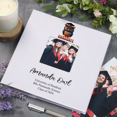 Personalised Graduation Photo Album Linen Cover With Owl Design