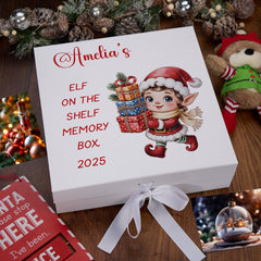 Personalised White Elf On The Shelf Wooden and Ribbon Style Christmas Keepsake Gift