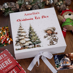 Personalised White Christmas Eve Gift Box With Adorable Elf Special Christmas Keepsake Memory Storage