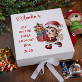 Personalised White Elf On The Shelf Wooden and Ribbon Style Christmas Keepsake Gift