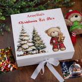 Personalised White Christmas Eve Gift Box With Teddy Bear Design Special Christmas Keepsake Memory Storage