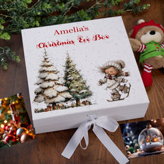 Personalised White Christmas Eve Gift Box With Adorable Elf Special Christmas Keepsake Memory Storage