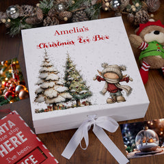 Personalised White Christmas Eve Gift Box With Adorable Elf Special Christmas Keepsake Memory Storage