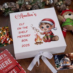 Personalised White Elf On The Shelf Wooden and Ribbon Style Christmas Keepsake Gift