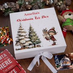 Personalised White Christmas Eve Gift Box With Adorable Elf Special Christmas Keepsake Memory Storage