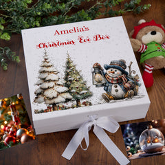 Personalised White Christmas Eve Gift Box With Snowman Design Special Christmas Keepsake Memory Storage