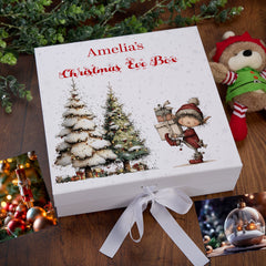 Personalised White Christmas Eve Gift Box With Adorable Elf Special Christmas Keepsake Memory Storage