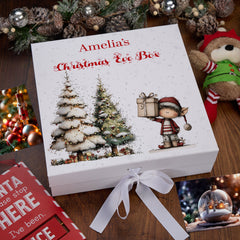 Personalised White Christmas Eve Gift Box With Adorable Elf Special Christmas Keepsake Memory Storage