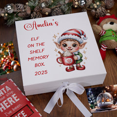 Personalised White Elf On The Shelf Wooden and Ribbon Style Christmas Keepsake Gift