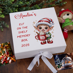 Personalised White Elf On The Shelf Wooden and Ribbon Style Christmas Keepsake Gift