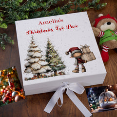 Personalised White Christmas Eve Gift Box With Adorable Elf Special Christmas Keepsake Memory Storage