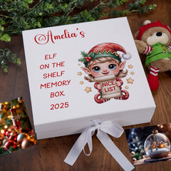 Personalised White Elf On The Shelf Wooden and Ribbon Style Christmas Keepsake Gift