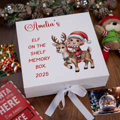 Personalised White Elf On The Shelf Wooden and Ribbon Style Christmas Keepsake Gift