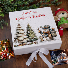 Personalised White Christmas Eve Gift Box With Snowman Design Special Christmas Keepsake Memory Storage