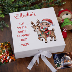 Personalised White Elf On The Shelf Wooden and Ribbon Style Christmas Keepsake Gift