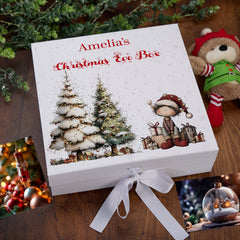 Personalised White Christmas Eve Gift Box With Adorable Elf Special Christmas Keepsake Memory Storage