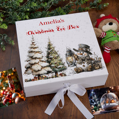 Personalised White Christmas Eve Gift Box With Snowman Design Special Christmas Keepsake Memory Storage