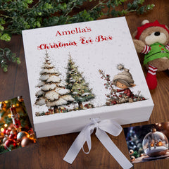 Personalised White Christmas Eve Gift Box With Adorable Elf Special Christmas Keepsake Memory Storage